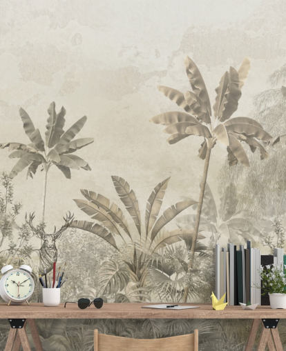 mural de papel pintado de paisaje selvático vintage greige personalizado mural de papel pintado de paisaje selvático vintage greige personalizado