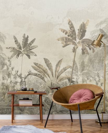 op maat gemaakte greige vintage jungle landschap behangmuurschildering op maat gemaakte greige vintage jungle landschap behangmuurschildering
