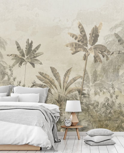 mural de papel de parede de paisagem de selva vintage cinza personalizado mural de papel de parede de paisagem de selva vintage cinza personalizado