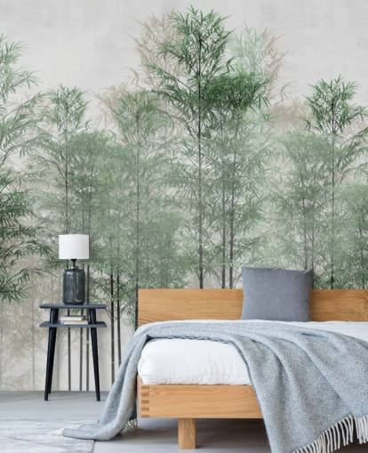 mural de pared de árboles en una línea de bosque