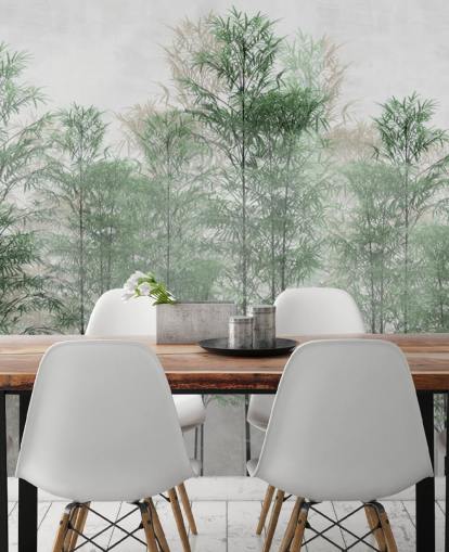 árvores em uma linha, papel de parede florestal, mural de parede