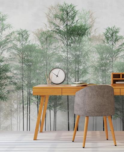 Fotobehang bomen in een lijn bos Fotobehang bomen in een lijn bos