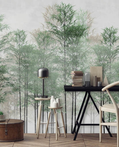 Fotobehang bomen in een lijn bos