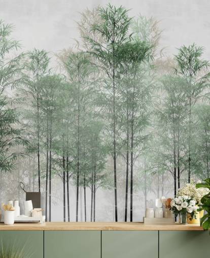 papier peint arbres dans une ligne de forêt