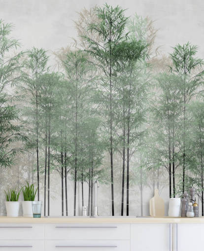 Carta da parati murale con alberi in una linea, foresta