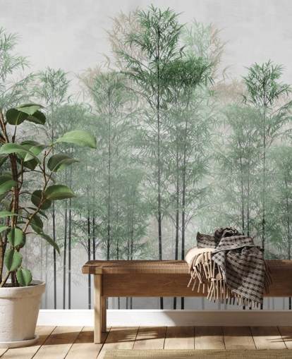 Fotobehang bomen in een lijn bos