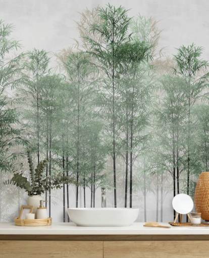 papier peint arbres dans une ligne de forêt