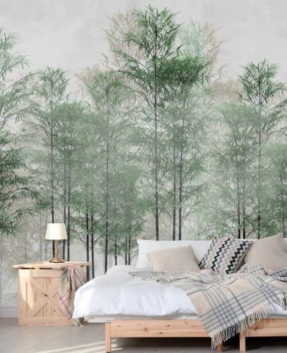 Fotobehang bomen in een lijn bos Fotobehang bomen in een lijn bos