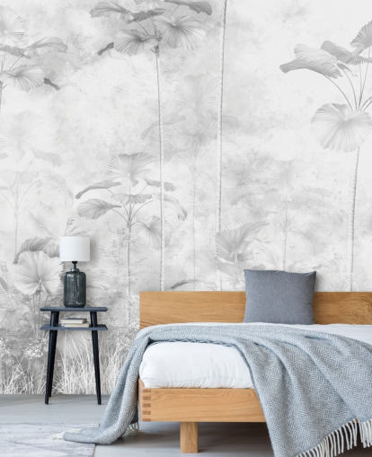 customisable monochrome jungle scenery wall mural for bedrooms 