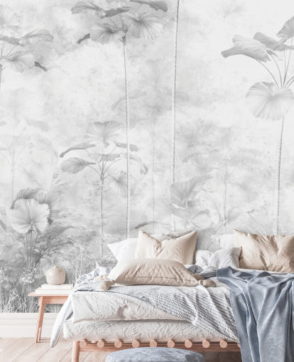 customisable monochrome jungle scenery wall mural for bedrooms 