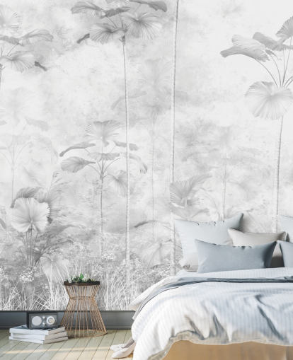 mural de parede de paisagem de selva monocromática personalizável para quartos 