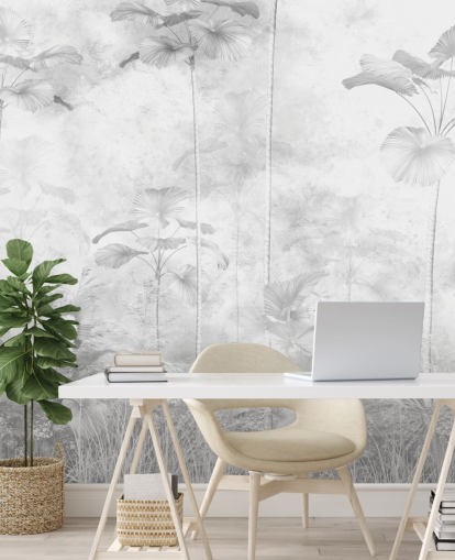 customizable monochrome jungle scenery wall mural for bedrooms 