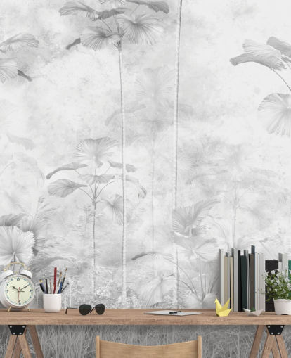 mural de pared de paisaje selvático monocromático personalizable para dormitorios 