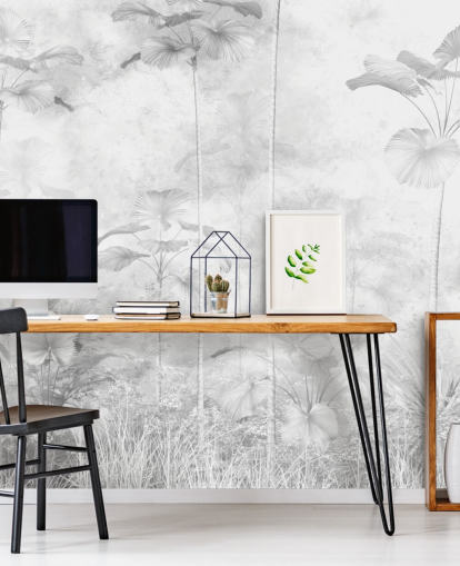 customisable monochrome jungle scenery wall mural for bedrooms 