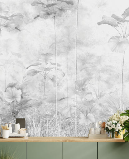 customisable monochrome jungle scenery wall mural for bedrooms 