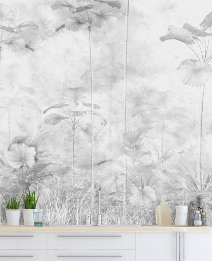 mural de pared de paisaje selvático monocromático personalizable para dormitorios 