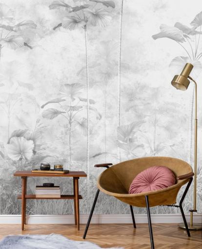 mural de parede de paisagem de selva monocromática personalizável para quartos 