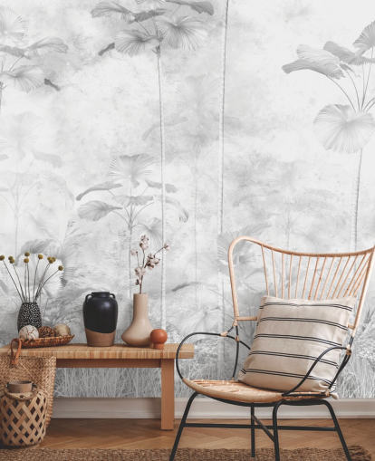 mural de pared de paisaje selvático monocromático personalizable para dormitorios 