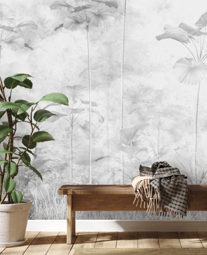 fresque murale monochrome personnalisable de paysages de jungle pour chambres 
