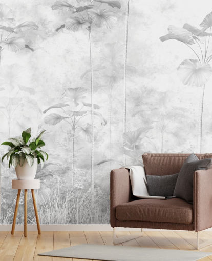 fresque murale monochrome personnalisable de paysages de jungle pour chambres 