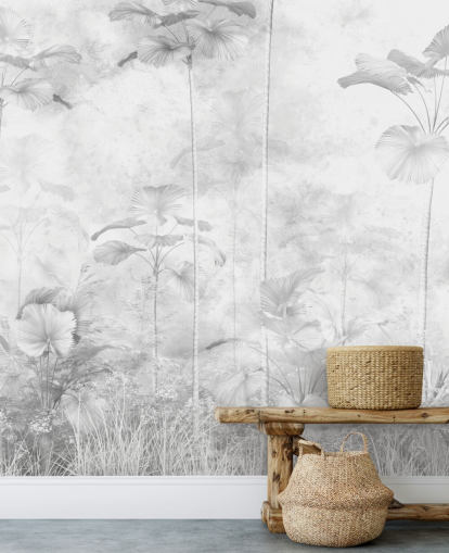 aanpasbare monochrome muurschildering met junglelandschap voor slaapkamers 