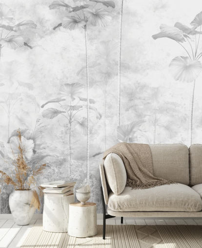 mural de parede de paisagem de selva monocromática personalizável para quartos 