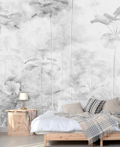 customisable monochrome jungle scenery wall mural for bedrooms 