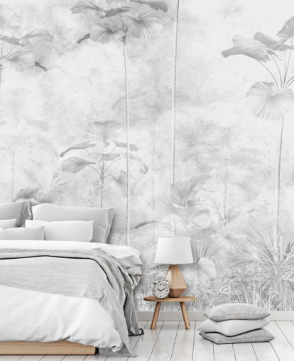 mural de pared de paisaje selvático monocromático personalizable para dormitorios 