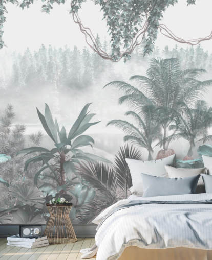 op maat gemaakt panoramisch vintage junglebehang voor lounges of slaapkamers