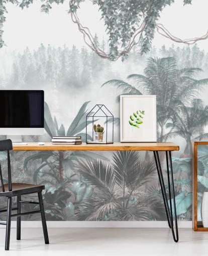 op maat gemaakt panoramisch vintage junglebehang voor lounges of slaapkamers