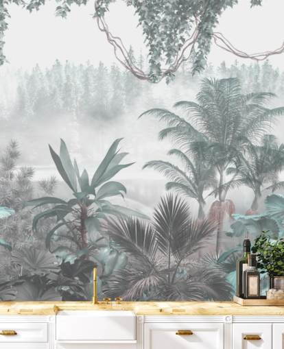 papel de parede de selva vintage panorâmico personalizado para salões ou quartos