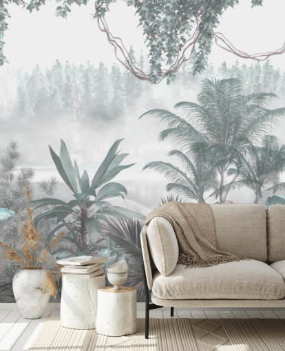 papel de parede de selva vintage panorâmico personalizado para salões ou quartos