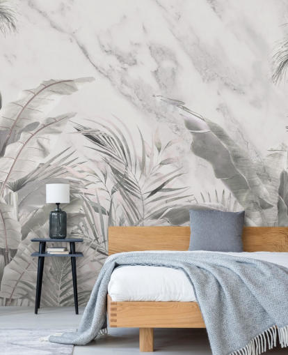 murale personalizzato monocromatico con foglie di giungla per camere da letto murale personalizzato monocromatico con foglie di giungla per camere da letto