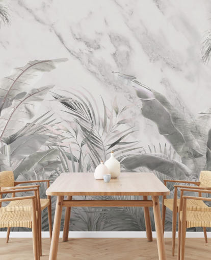 fresque murale monochrome personnalisée de feuilles de jungle pour chambres