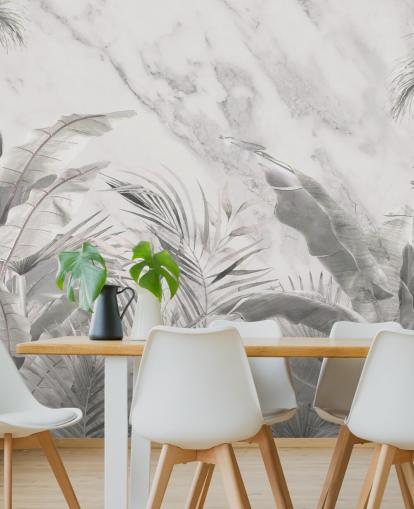 kundenspezifisches einfarbiges Wandbild mit Dschungelblättern für Schlafzimmer