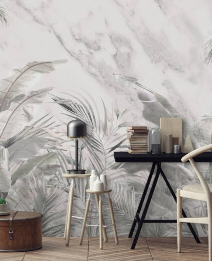 fresque murale monochrome personnalisée de feuilles de jungle pour chambres fresque murale monochrome personnalisée de feuilles de jungle pour chambres