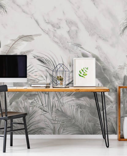 brugerdefineret monokrom jungleblade vægmaleri til soveværelser