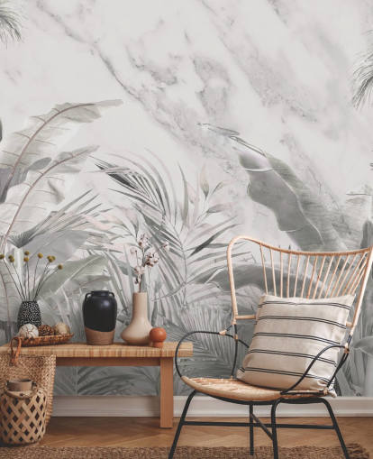 mural de parede de folhas de selva monocromáticas personalizado para quartos