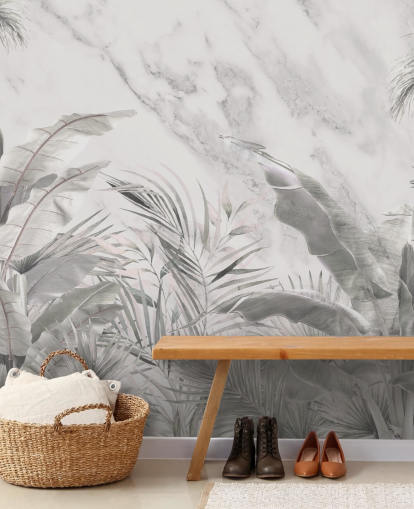 fresque murale monochrome personnalisée de feuilles de jungle pour chambres