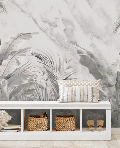 mural de parede de folhas de selva monocromáticas personalizado para quartos