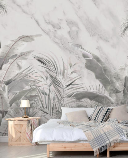 custom monochrome jungle leaves wall mural for bedrooms