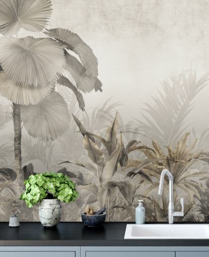 Vintage muurschildering in het junglebos voor lounges