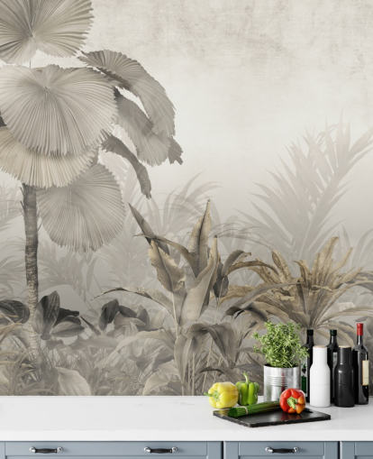 Vintage muurschildering in het junglebos voor lounges