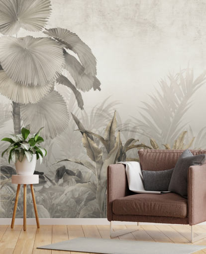 Vintage jungle forest wall mural for lounges