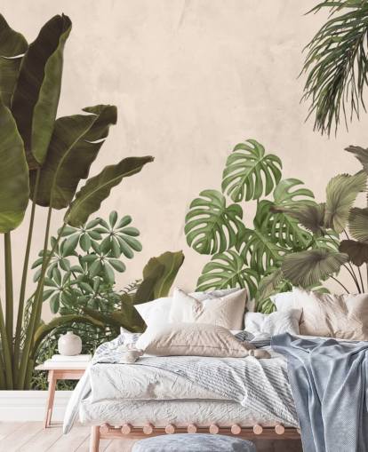 papier peint mural de la jungle verte et beige