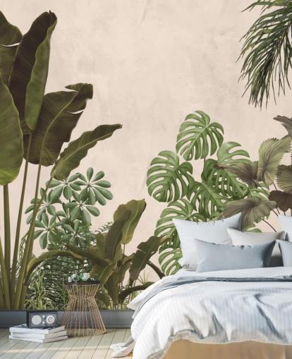 green and beige jungle wallpaper mural