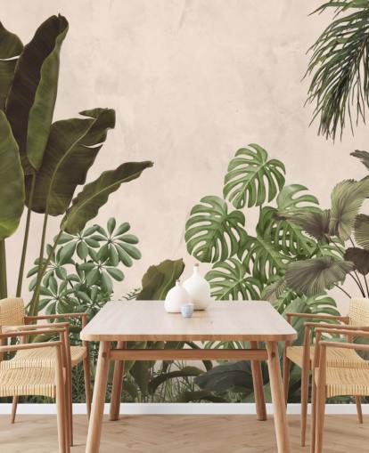papier peint mural de la jungle verte et beige