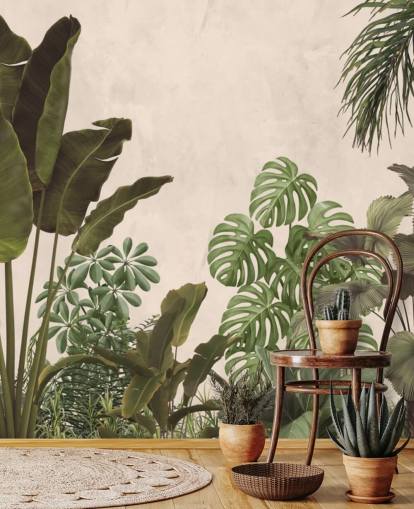 green and beige jungle wallpaper mural