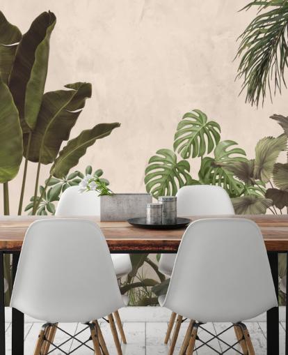 groene en beige jungle behangmuurschildering