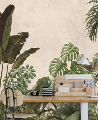 mural de papel pintado de selva verde y beige mural de papel pintado de selva verde y beige
